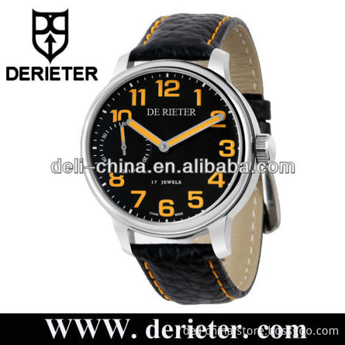 Mechanical Stainless Steel Watch Men Seagull Movt Leather Strap